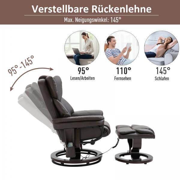 Massagesessel Relaxsessel mit Fusshocker Heizfunktion Kunstleder Braun