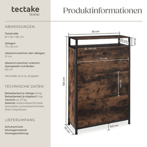 Schuhschrank Buffalo Industrial Holz dunkel, rustikal 81 cm