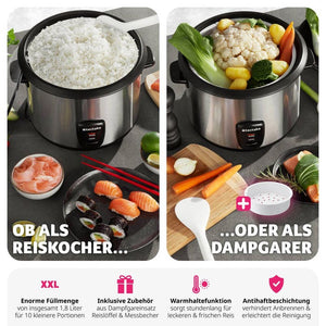 Reiskocher mit Dampfgareinsatz, 1,8 l, Warmhaltefunktion