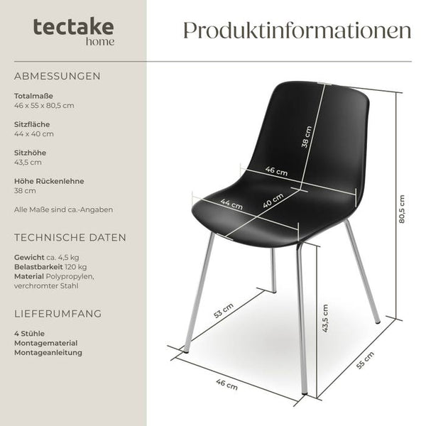 Kunststoffstuhl Mave schwarz/chrom 4er Set