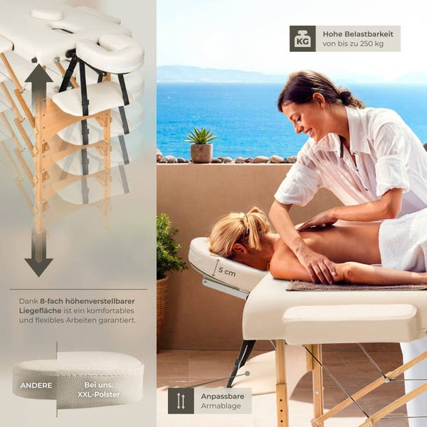 Lettino da massaggio a 2 zone con imbottitura da 5 cm, beige