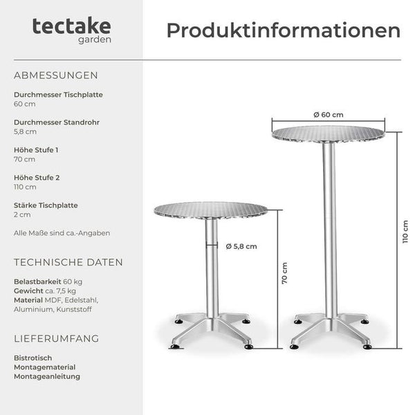 Aluminium Bistrotisch Ø60cm, nicht klappbar