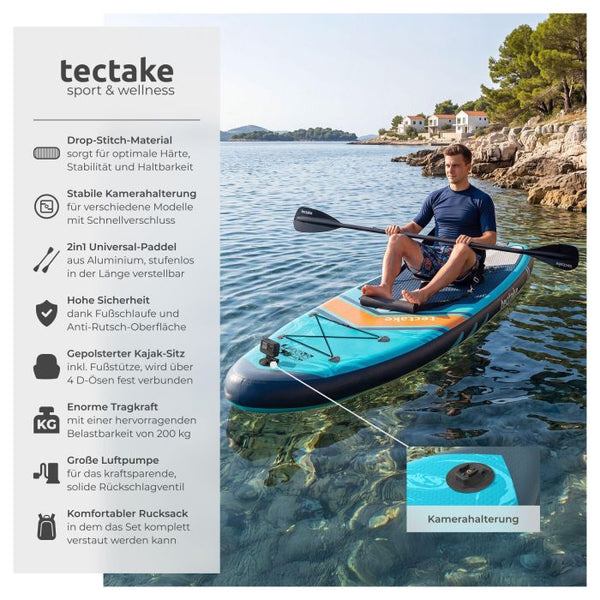 Stand-Up Paddle Board 2in1 Palagios türkis/orange 320 cm mit Kamerahalterung