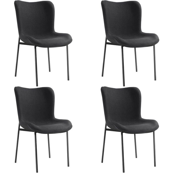 Fauteuil Tessa, tissu tissé, noir/noir, lot de 4