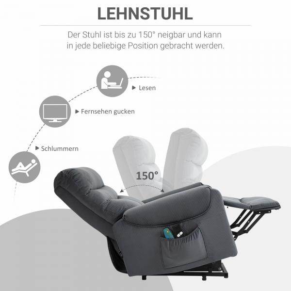 Fernsehsessel mit Aufstehhilfe Massage Dunkelgrau