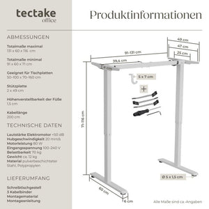 Schreibtischgestell Thor elektrisch höhenverstellbar weiss