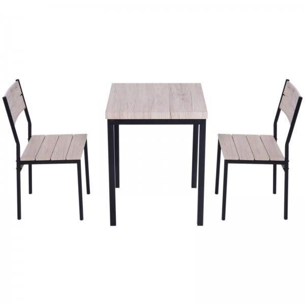 3-teilige Essgruppe Holztisch Naturholzoptik + Schwarz
