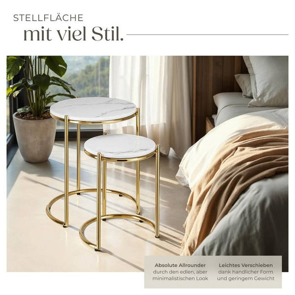 Beistelltisch Ellsa weiß/gold 2er Set