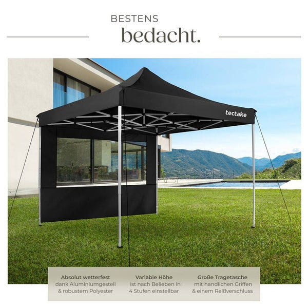 Faltbarer Garten Pavillon 3x3m mit 4 Seitenteilen schwarz
