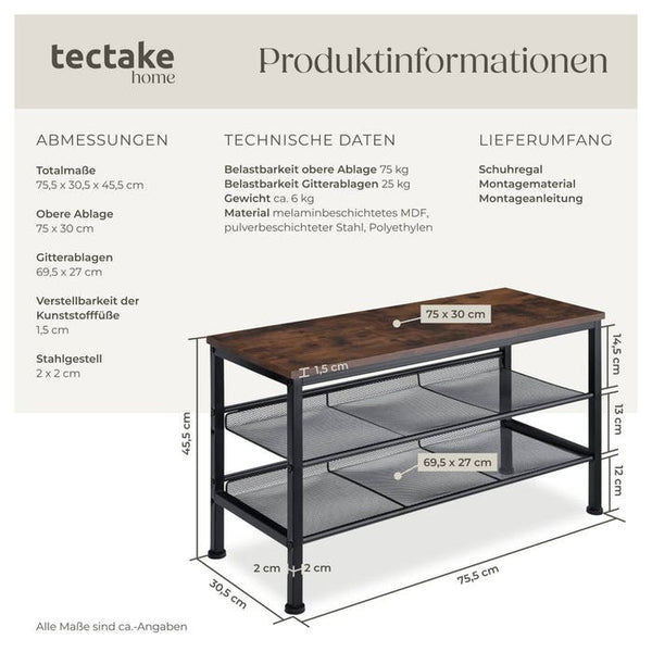 Derry Industrial shoe rack, dark wood, rustic 