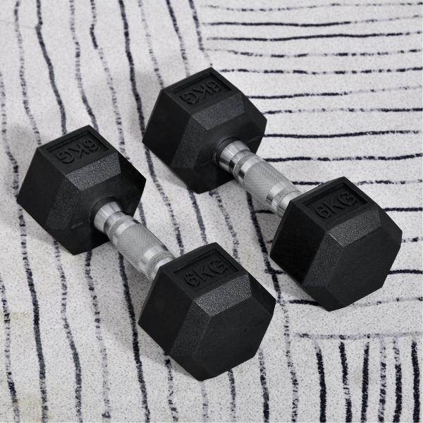 2er-Set Gummi-Hantel Fitness Hantel Kurzhantel Metall Gummi schwarz 6 KG