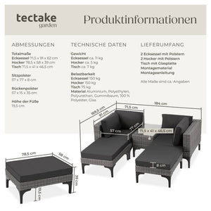 Rattan Lounge mit Aluminiumgestell Bellaria grau