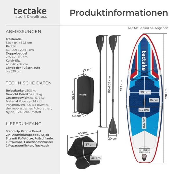 Stand-Up Paddle Board 2in1 Poseidon rot/blau 320 cm ohne Kamerahalterung