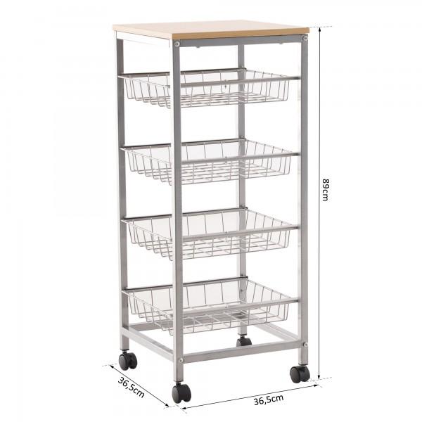 Küchenwagen Rollwagen 4-stöckig rollbar Weiss