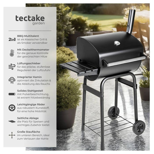 Holzkohlegrill mit Deckel und Thermometer