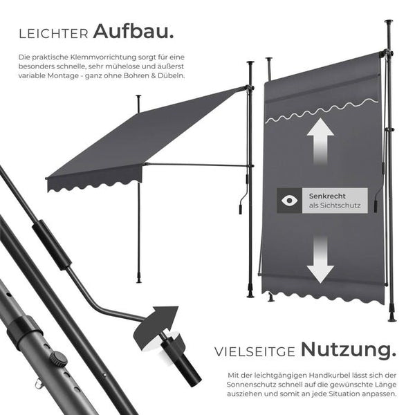 Klemmmarkise schwarz/grau 150 x 180 cm