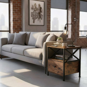 Nachttisch Falkirk Industrial Holz dunkel, rustikal