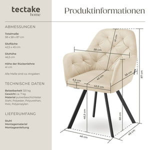 Drehbarer Samt-Armlehnstuhl Lucia creme pro Stück