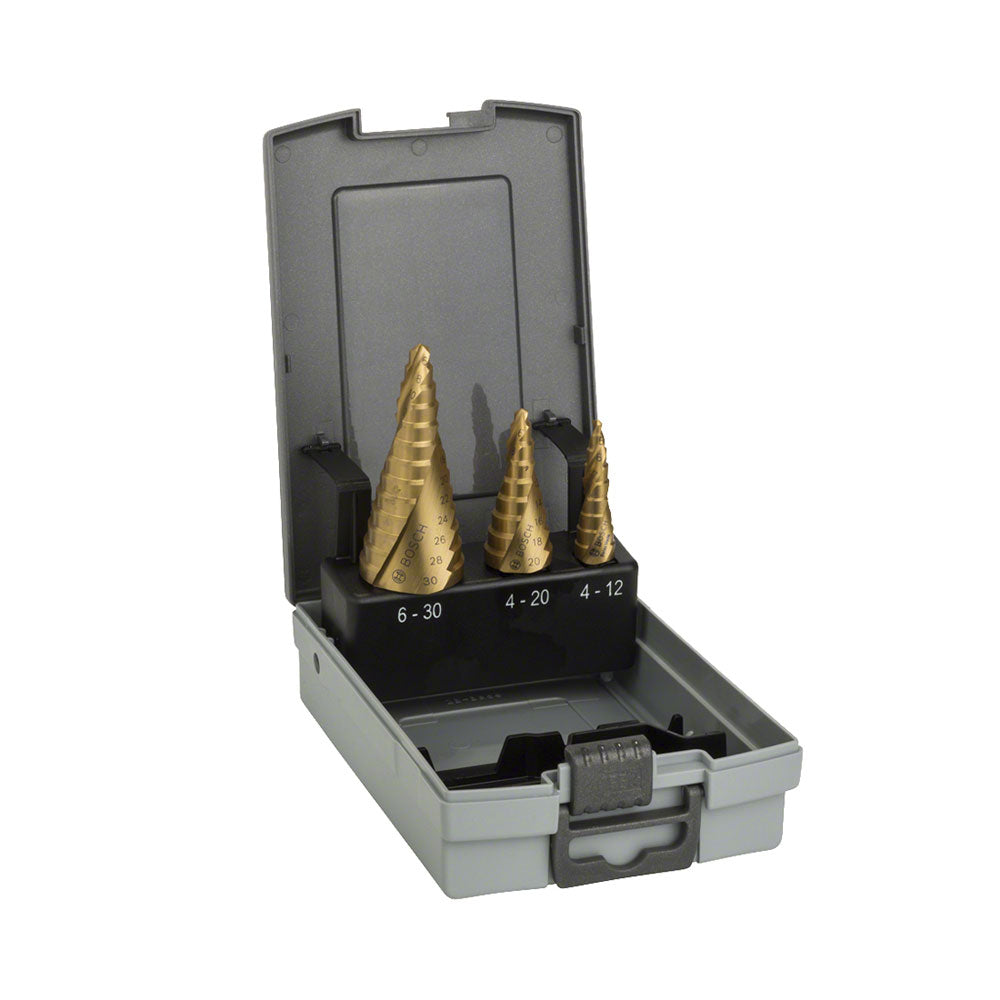Bosch 3-piece HSS-TiN step drill bit set 4-12/4-20/6-30