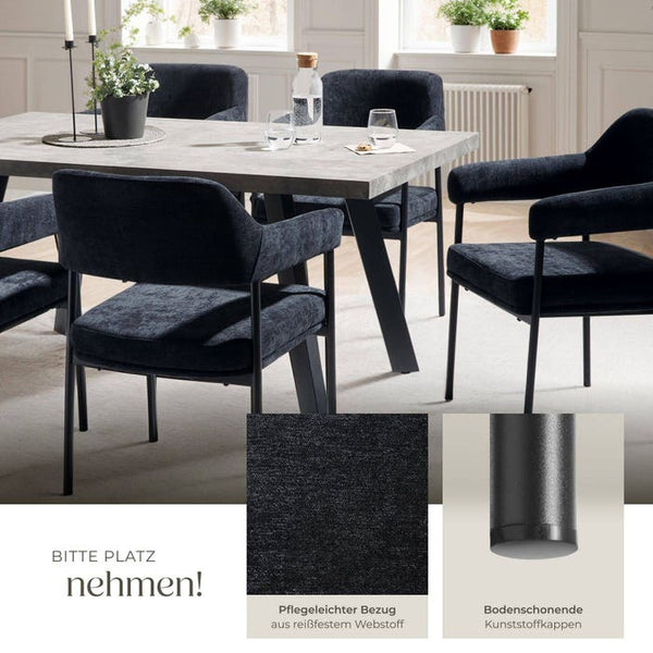 Armlehnstuhl Doé Webstoff schwarz/schwarz 2er Set
