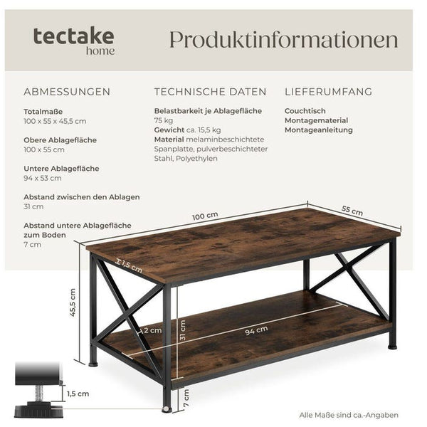 Couchtisch Pittsburgh Industrial Holz dunkel, rustikal