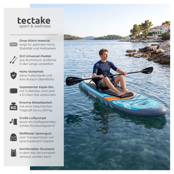 Stand-Up Paddle Board 2in1 Palagios türkis/orange 288 cm ohne Kamerahalterung