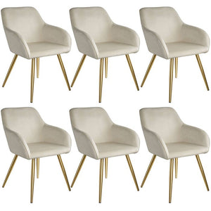6er Set Stuhl Marilyn Samtoptik, goldene Stuhlbeine créme/gold
