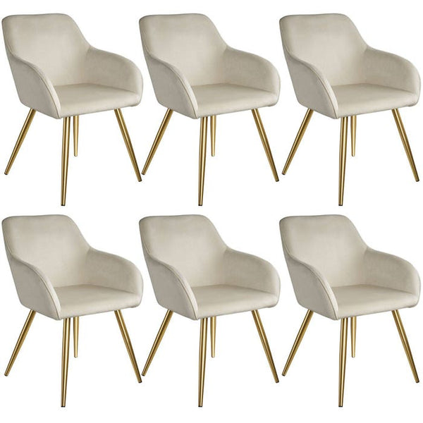 6er Set Stuhl Marilyn Samtoptik, goldene Stuhlbeine créme/gold