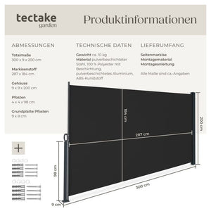 Seitenmarkise schwarz 300 x 200 cm