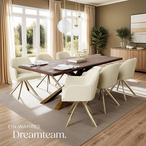 Samt-Drehstuhl Lona créme/gold 2er Set