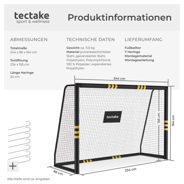 Fussballtor Harry wetterfest schwarz 244 x 86 x 164 cm