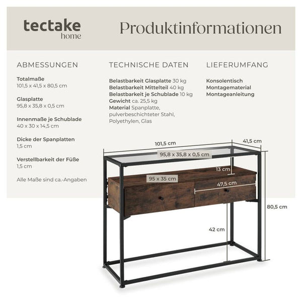Konsolentisch Reading 101,5x41,5x80,5cm Industrial dunkelbraun