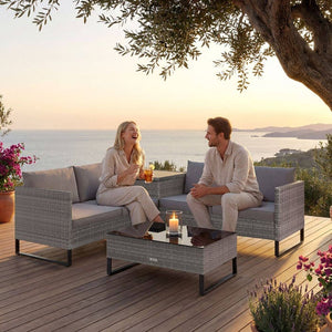 Rattan Lounge Ostuni grau-meliert/grau