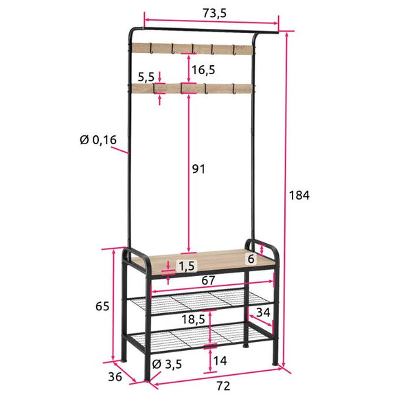 Garderobe Industrial Holz hell, Eiche Sonoma 73,5x36x184cm