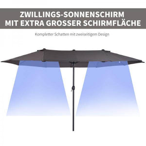 Sonnenschirm Doppelsonnenschirm Terrassenschirm mit Handkurbel Grau Oval
