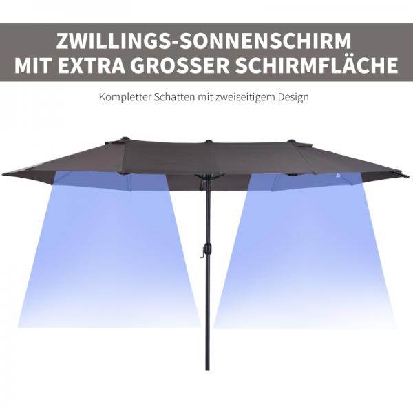 Sonnenschirm Doppelsonnenschirm Terrassenschirm mit Handkurbel Grau Oval