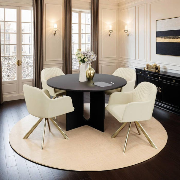 Samt-Drehstuhl Lona créme/gold 4er Set