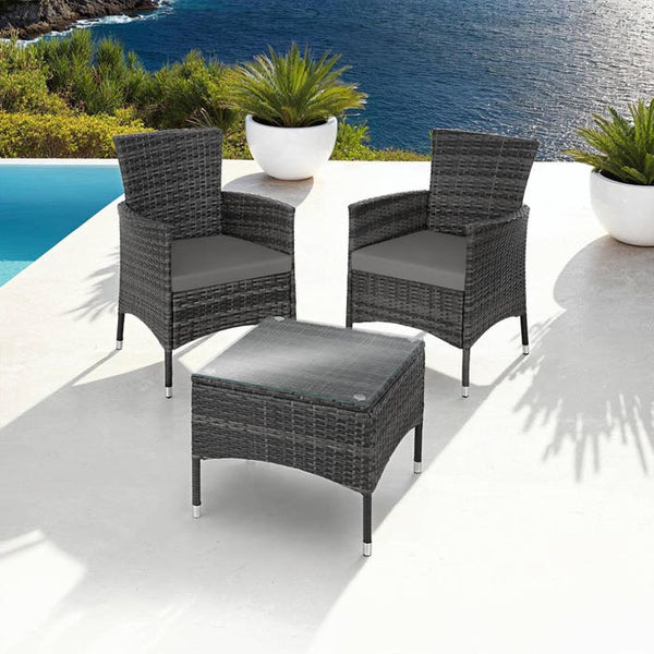 Rattan Gartenset Luzern 2+1 grau