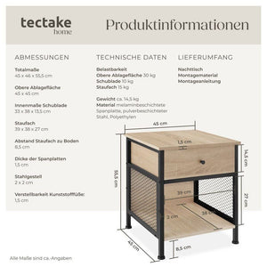 Nachttisch Killarney Industrial Holz hell, Eiche Sonoma