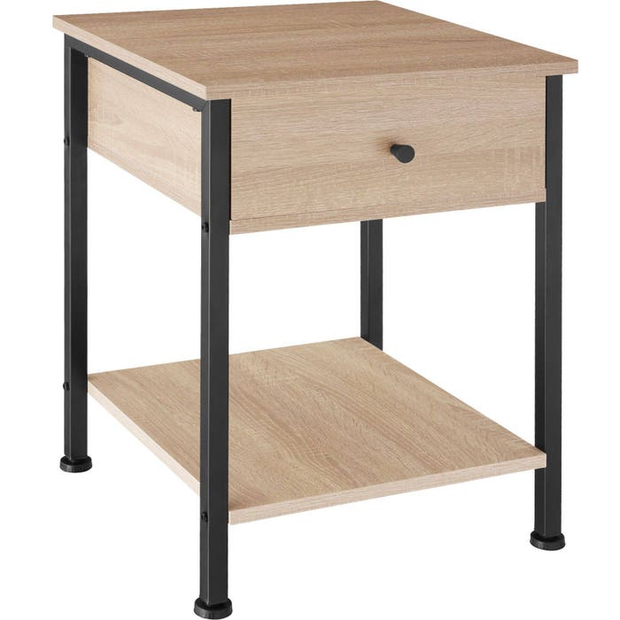 Comodino Bradford 40x40x55,5cm Stile industriale, legno chiaro, rovere Sonoma