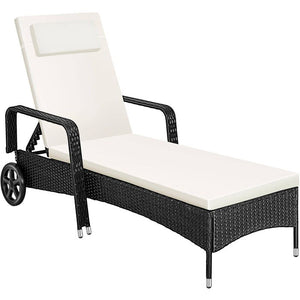 Sonnenliege Rattan mit Rollen schwarz/beige