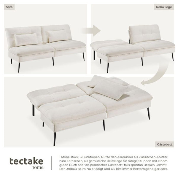 Schlafsofa Tokio 3in1 mit neigbarer Rückenlehne creme-weiss