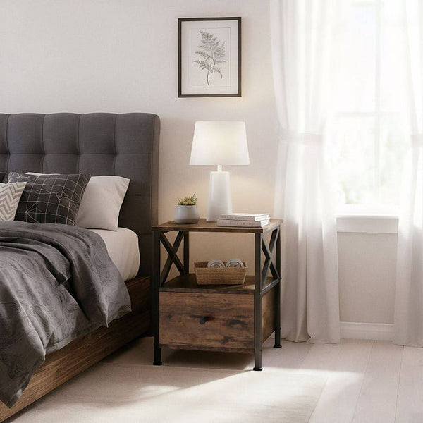 Nachttisch Falkirk Industrial Holz dunkel, rustikal