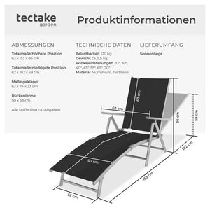 Gartenliege Marisol aus Aluminium, 7-stufig dunkelgrau