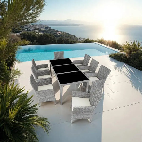 Aluminium Rattan Sitzgruppe Menorca hellgrau