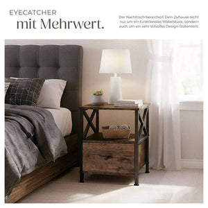 Nachttisch Falkirk Industrial Holz dunkel, rustikal
