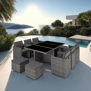 Aluminium Rattan Sitzgruppe New York 6+4+1, grau