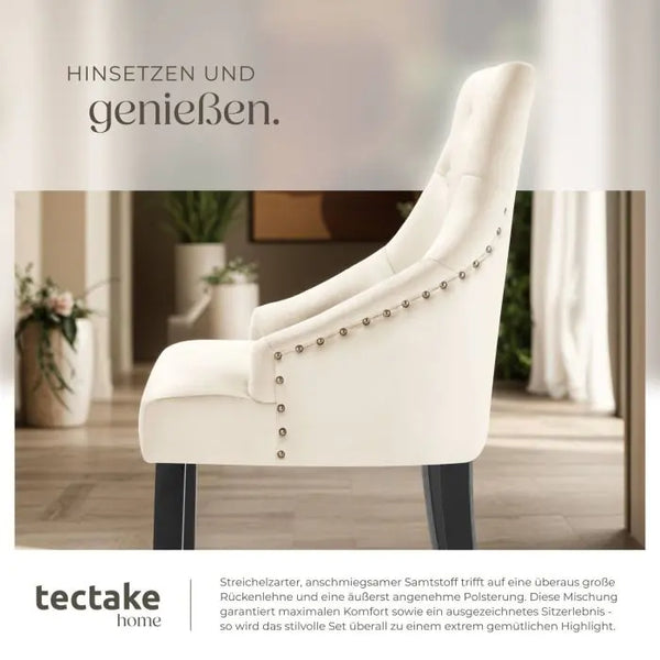 Esszimmerstuhl Everdeen Samtoptik gesteppt creme/schwarz 6er Set