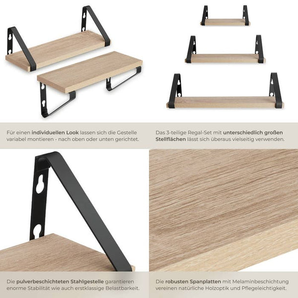 3 Hängeregale Cowell Industrial Holz hell, Eiche Sonoma