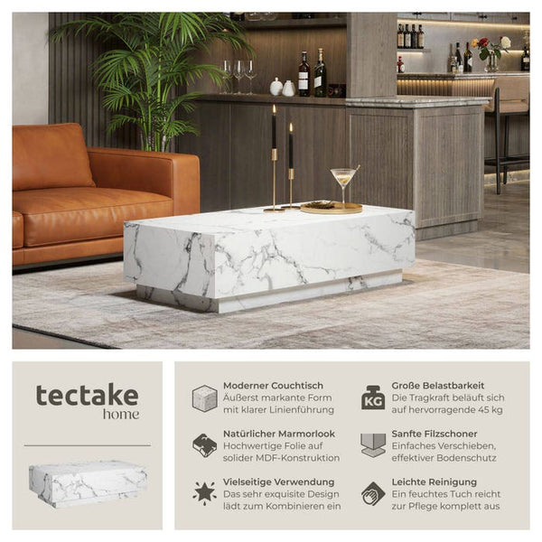 Couchtisch Lasley Marmor Optik weiß 120 x 60 x 35 cm